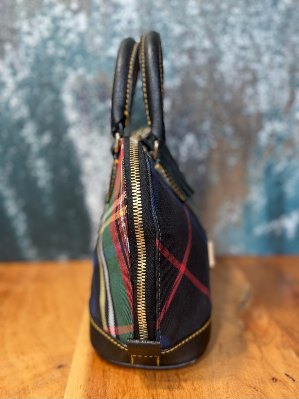 Dooney & Bourke Classic Tartan Plaid Bitsy Mini Domed Satchel Bag - Picture 6 of 12